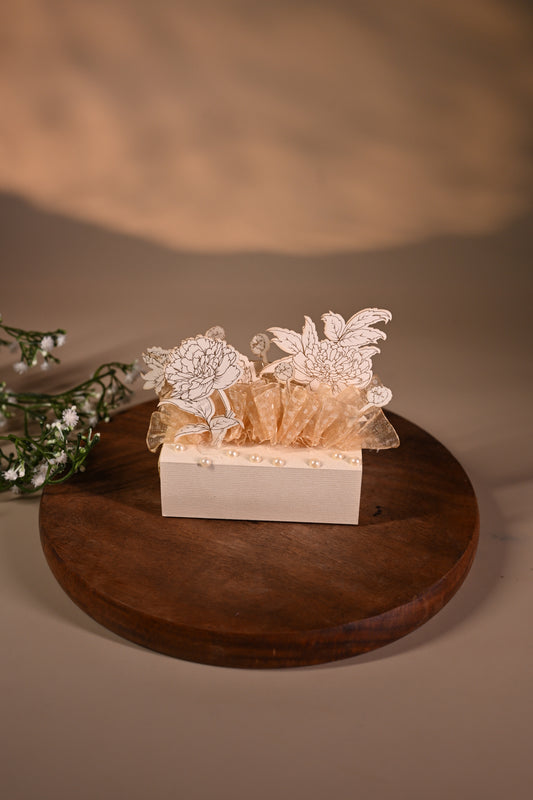 3D design coin box or jewellery box decorated with standing flower and transparent bag