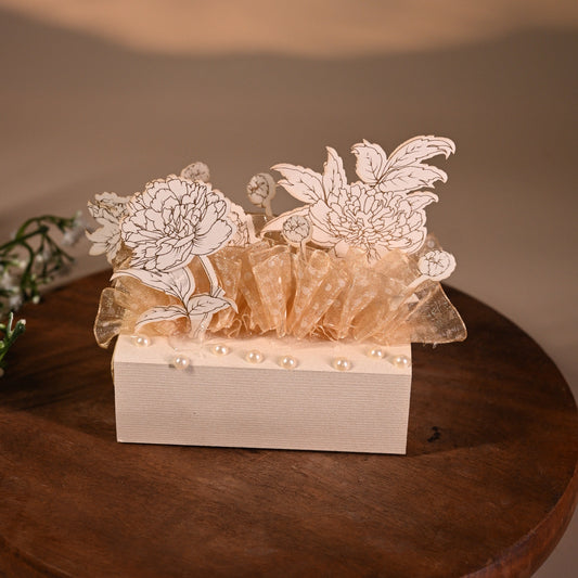 3D design coin box or jewellery box decorated with standing flower and transparent bag