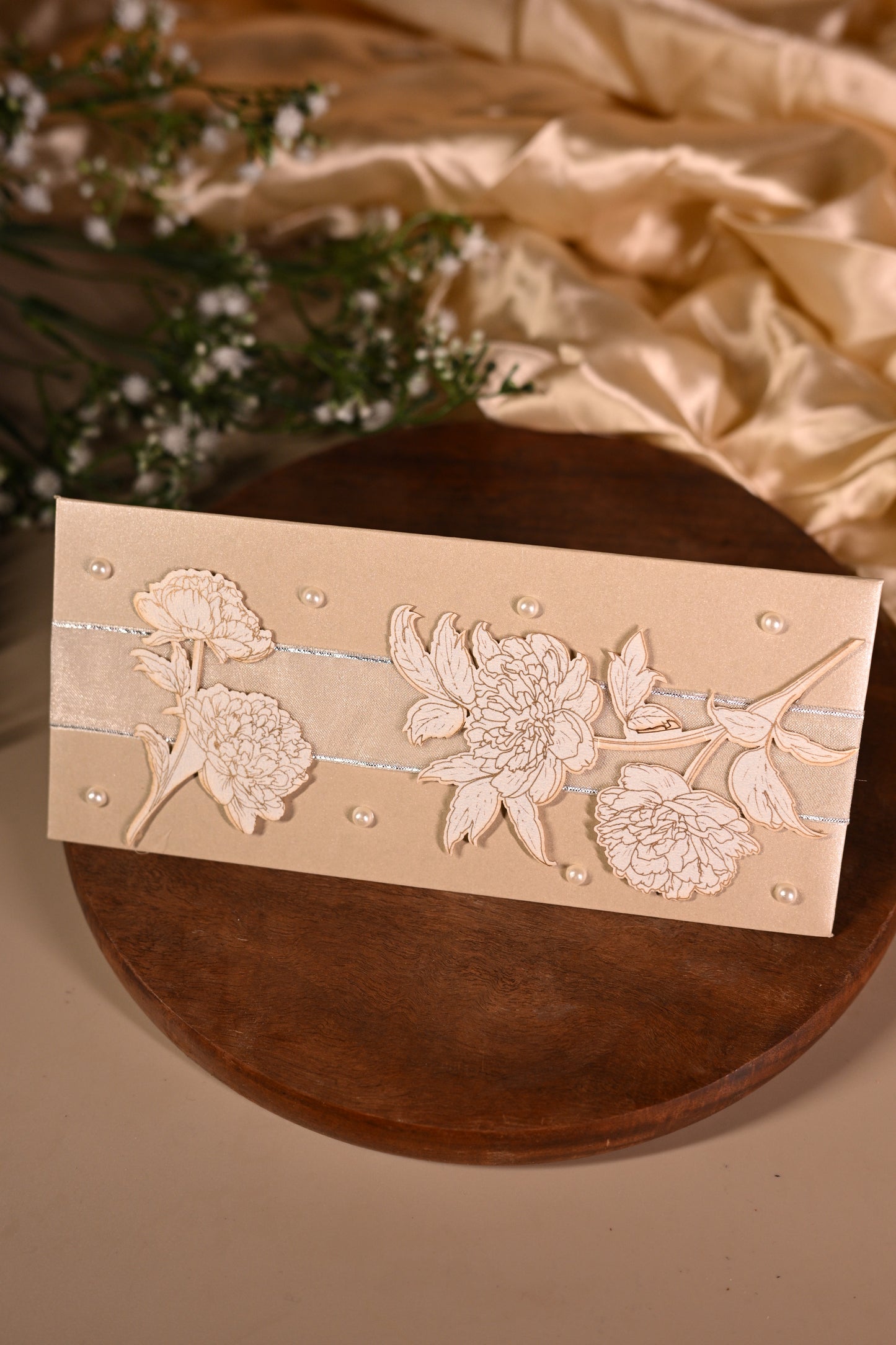 Elegant Floral Silver envelop with ribbon set-10