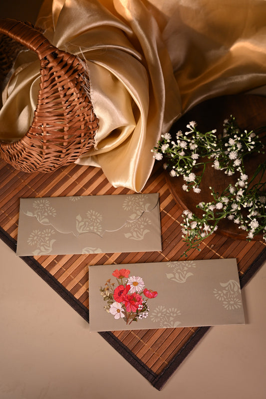 Floral bunch Grey envelope Set-10