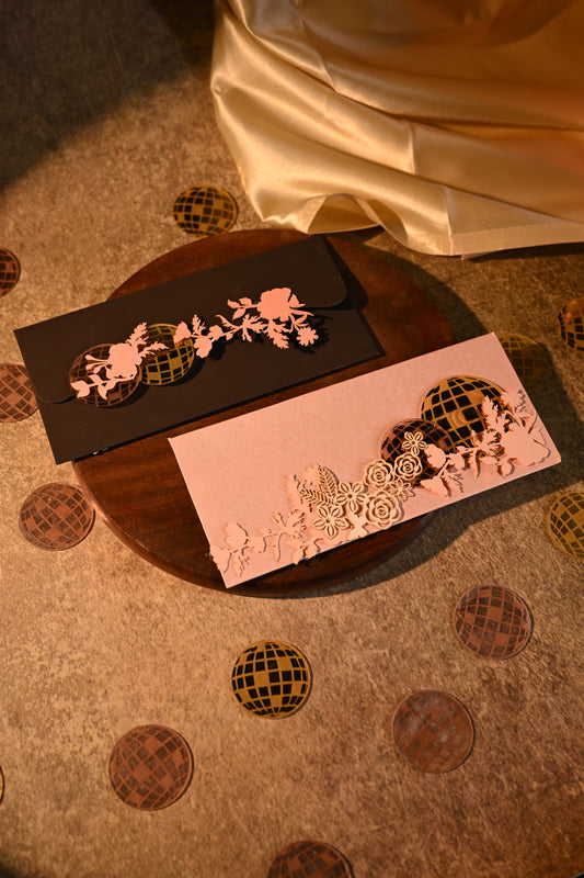 Disco ball with Pink Floral Envelop set- 10