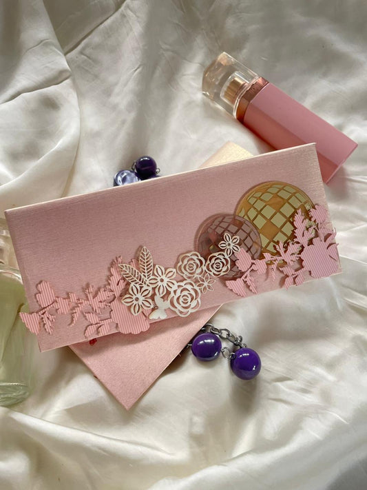 Disco ball with Pink Floral Envelop set- 10