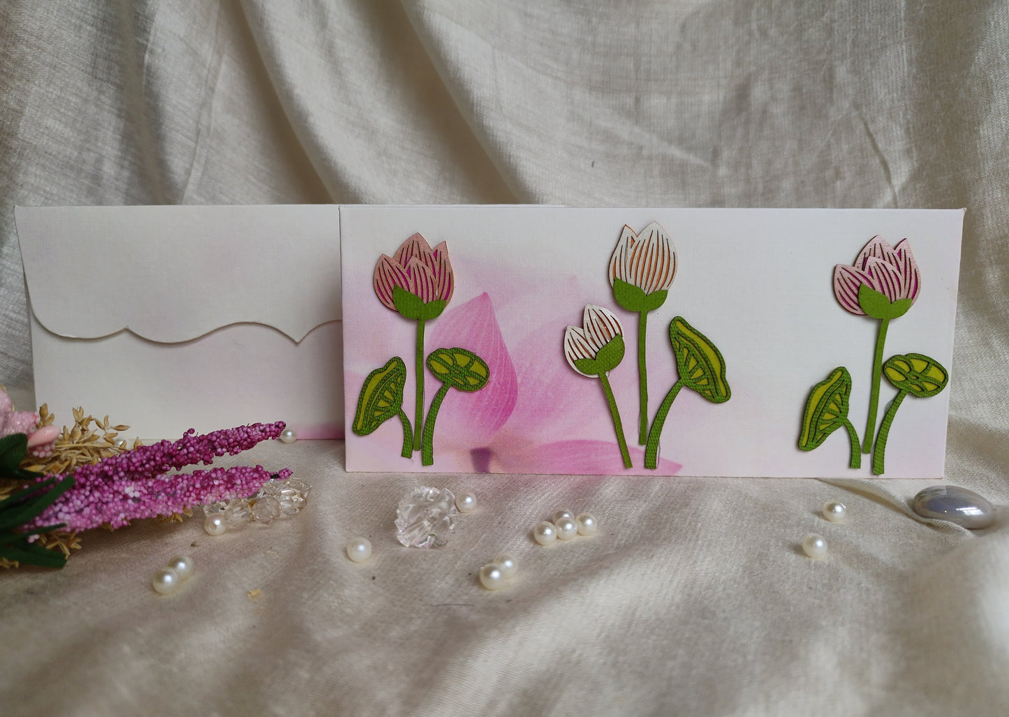 Buds lotus Cutwork Envelop  - set of 10