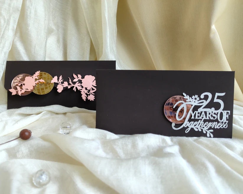 Disco ball with Pink Floral Envelop set- 10