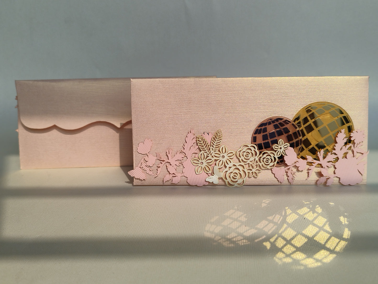 Disco ball with Pink Floral Envelop set- 10