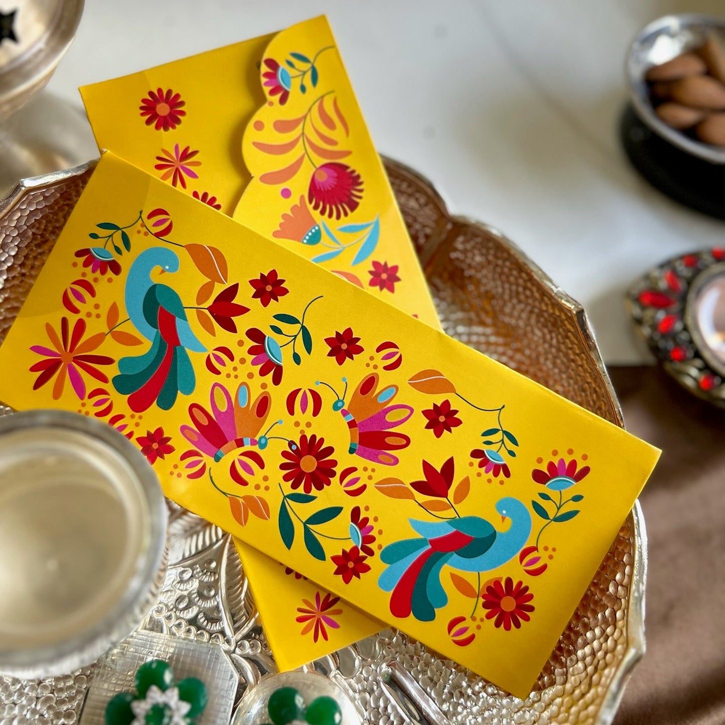 Peacock Yellow Printed Envelop - Set of 10