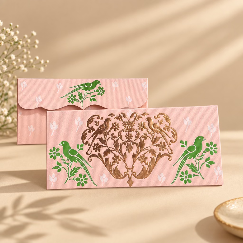 foil emboss pink parrot sagun envelope