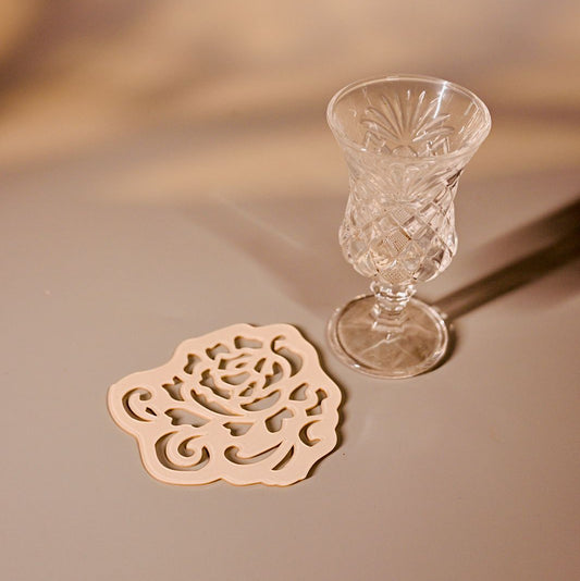 Pearl Acrylic coaster with Rose cutting