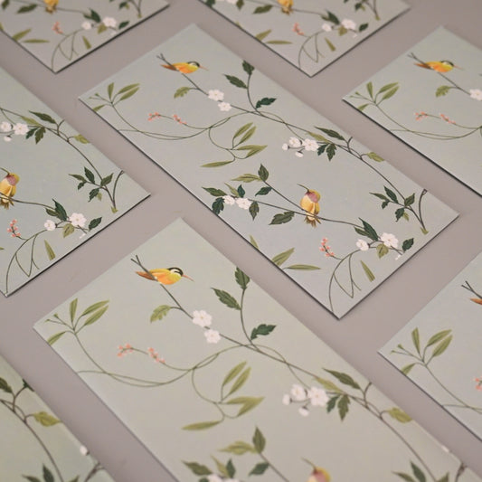 printed Envelope with a botanical and bird pattern