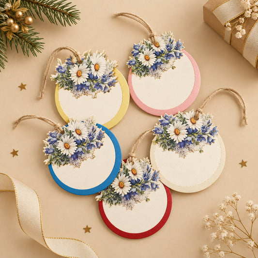 decorative gift tags in mixed colours with flower prints