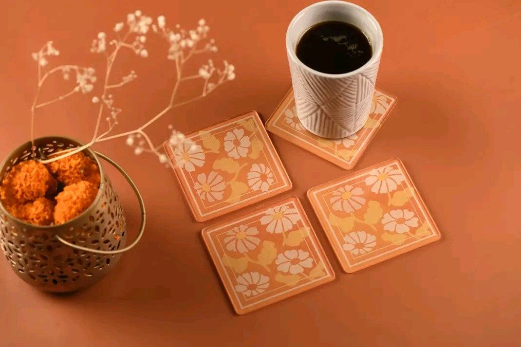 Orange Floral Acrylic Table mat set