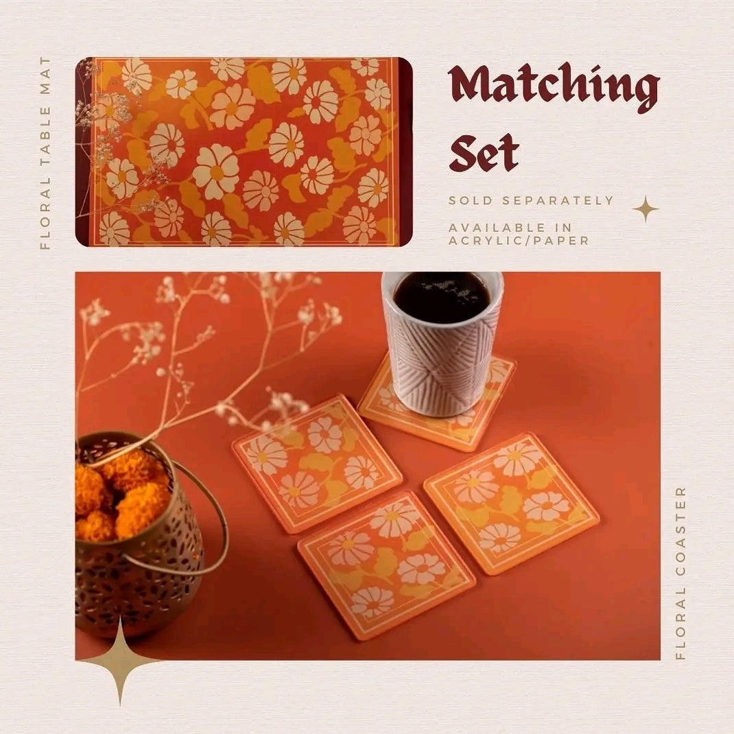 Orange Floral Acrylic Table mat set