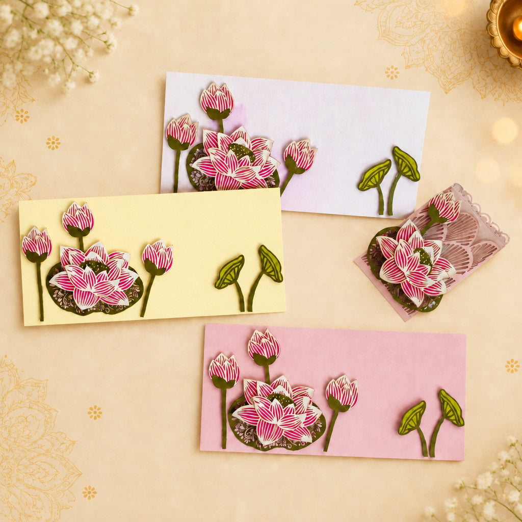 Shagan Envelope with lotus and buds cutouts