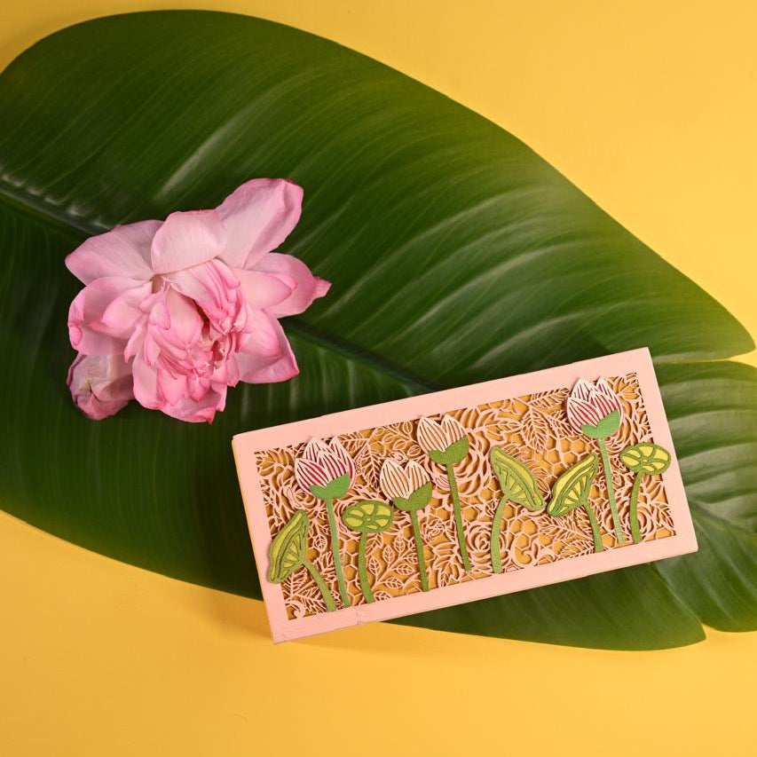 Lotus cash Box, Gift Box , jewelry box with full cutting cover and lotus buds on it