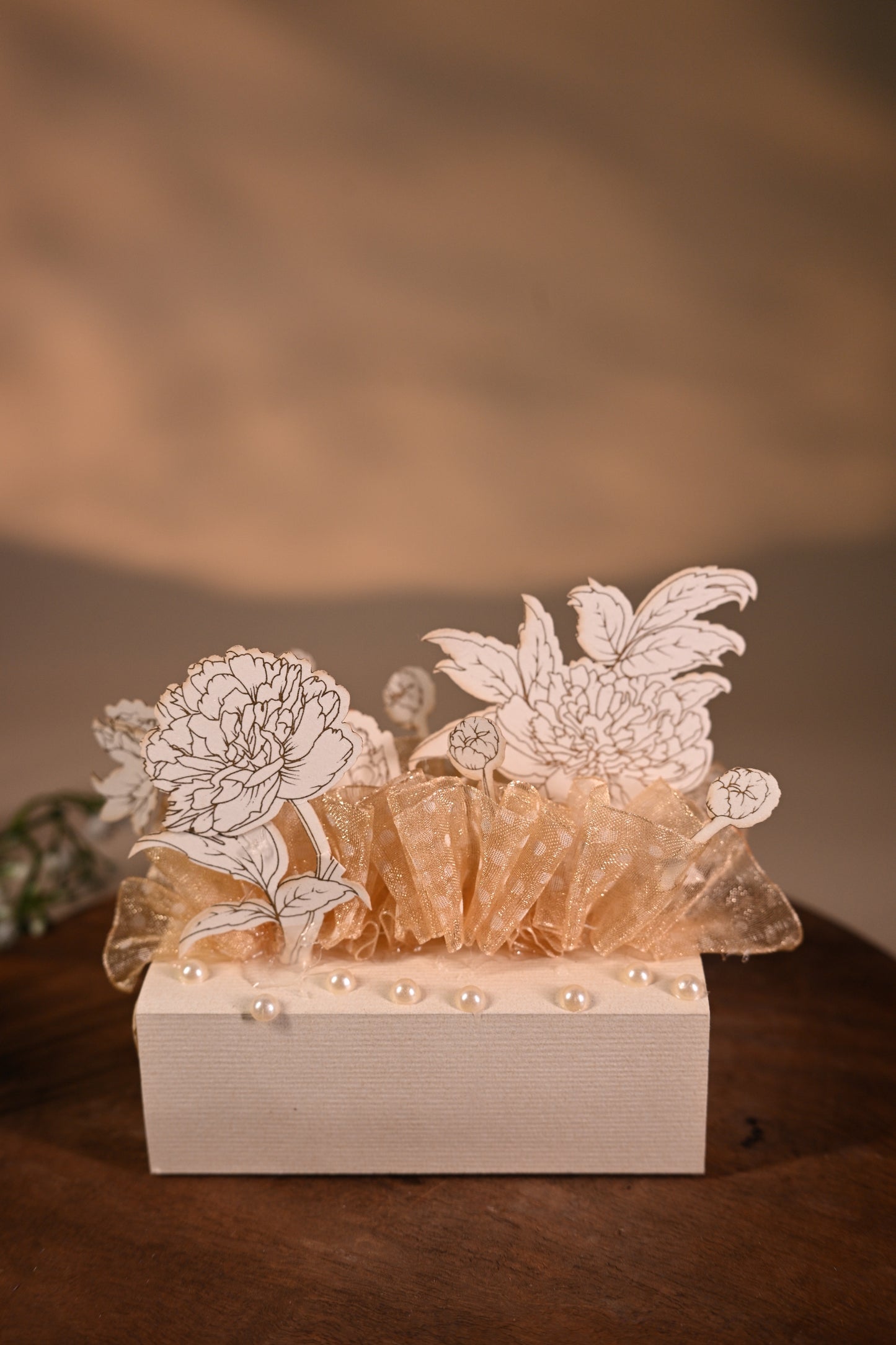 3D design coin box or jewellery box decorated with standing flower and transparent bag