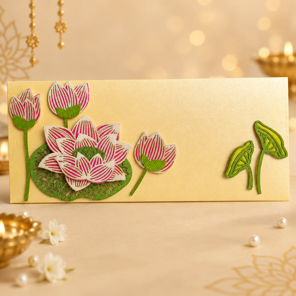 Shagan Envelope with lotus and buds cutouts