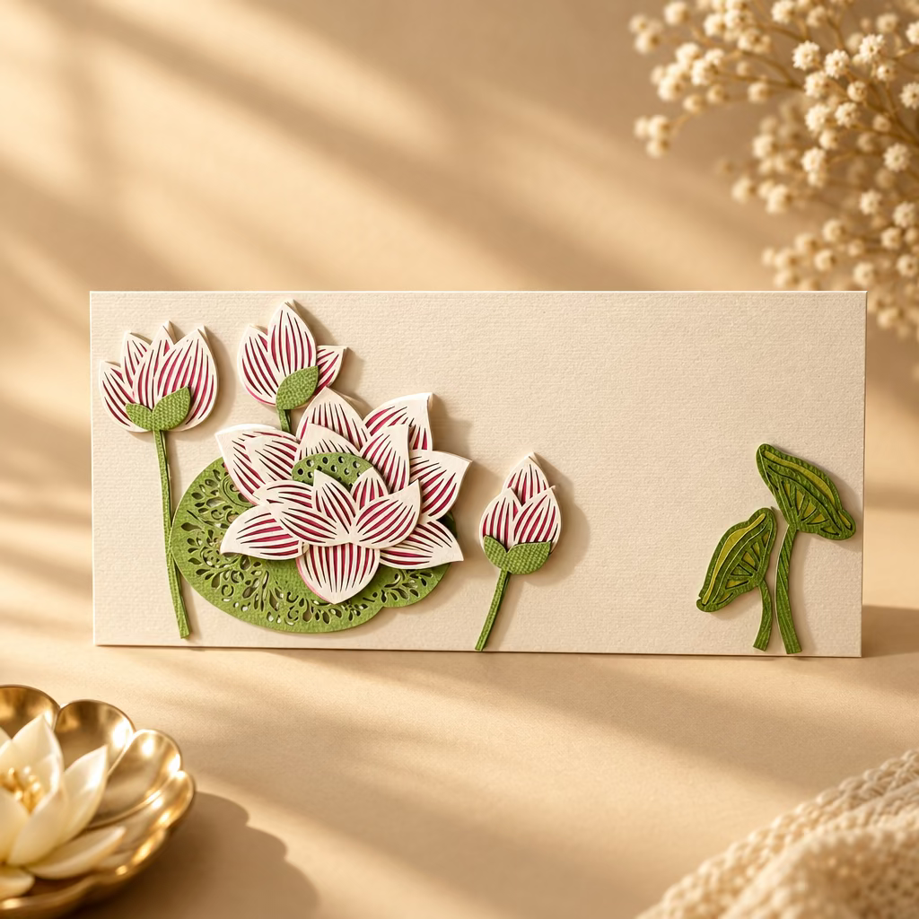 Shagan Envelope with lotus and buds cutouts