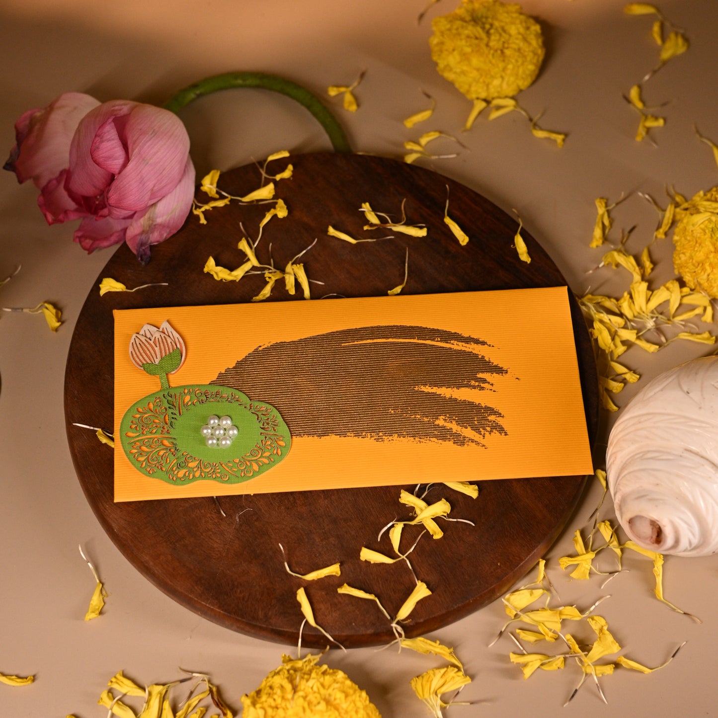 Gold Printed Lotus Bud Envelop - Set of 10