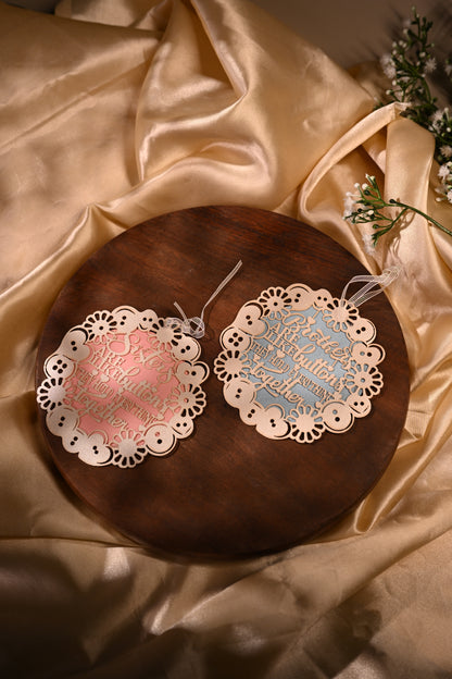 Brother Sister round Gift tag withlaser cut work