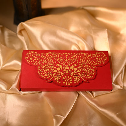 Red envelope with gold floral and bird patterns 
