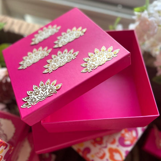 Customized Printed gift box pink with foil and lazer cutting motif