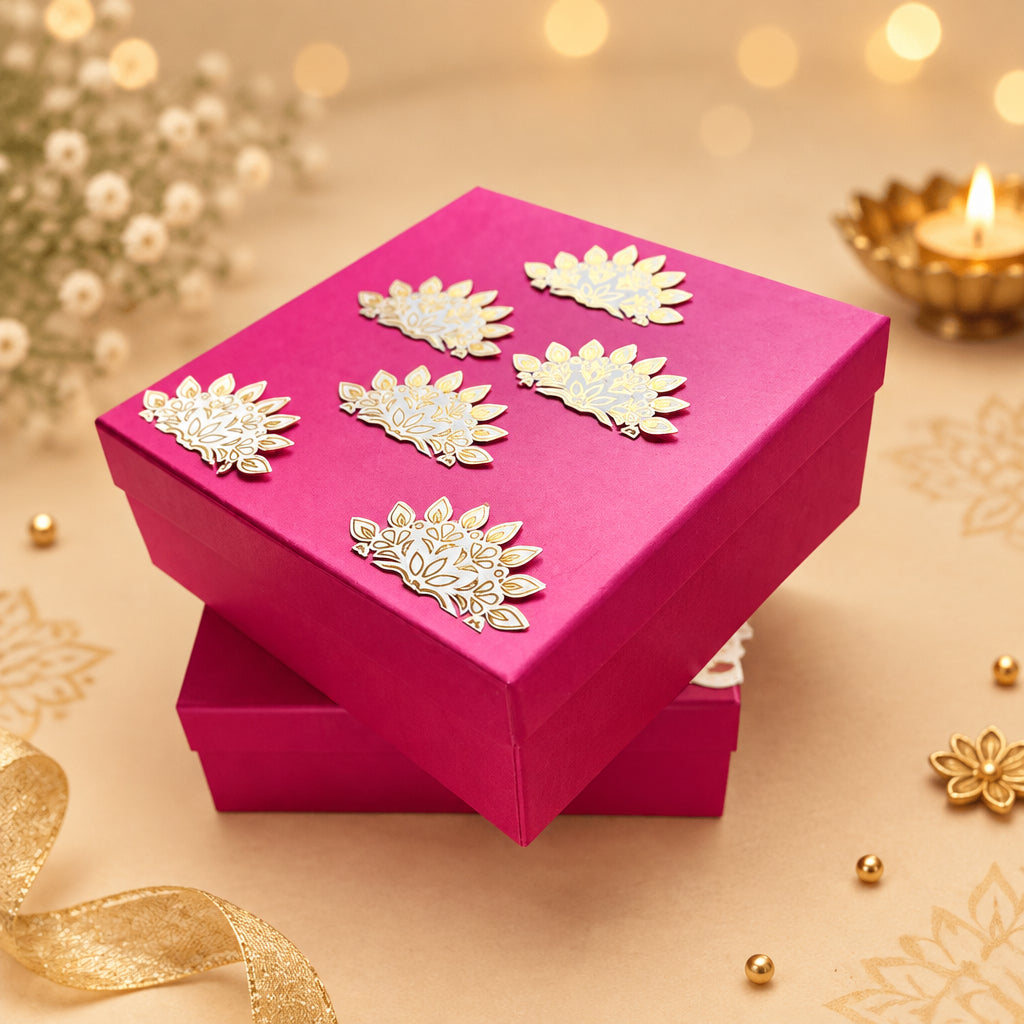 Customized Printed gift box pink with lazer cut motifs