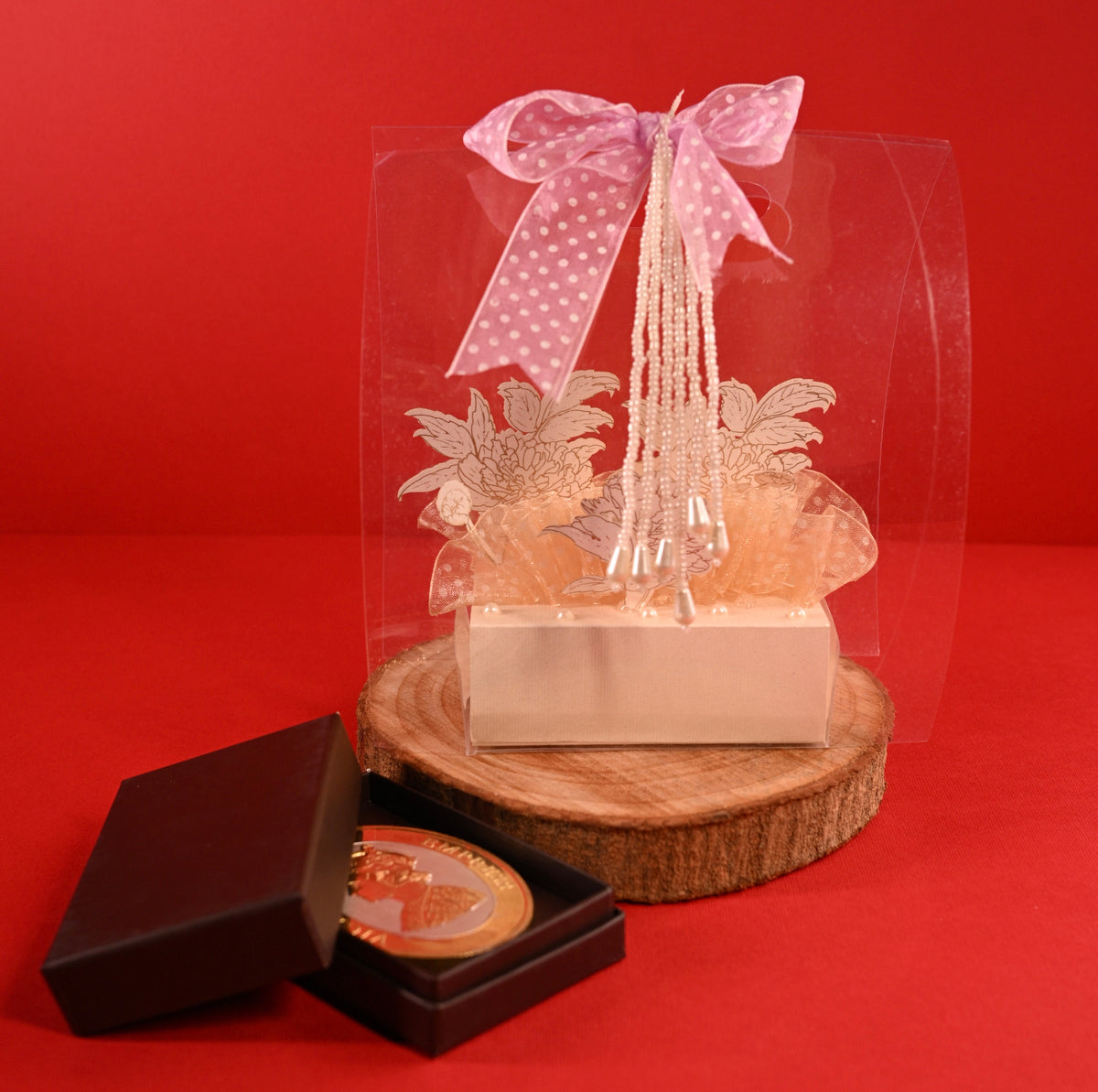 Floral 3D coin box with transparent bag