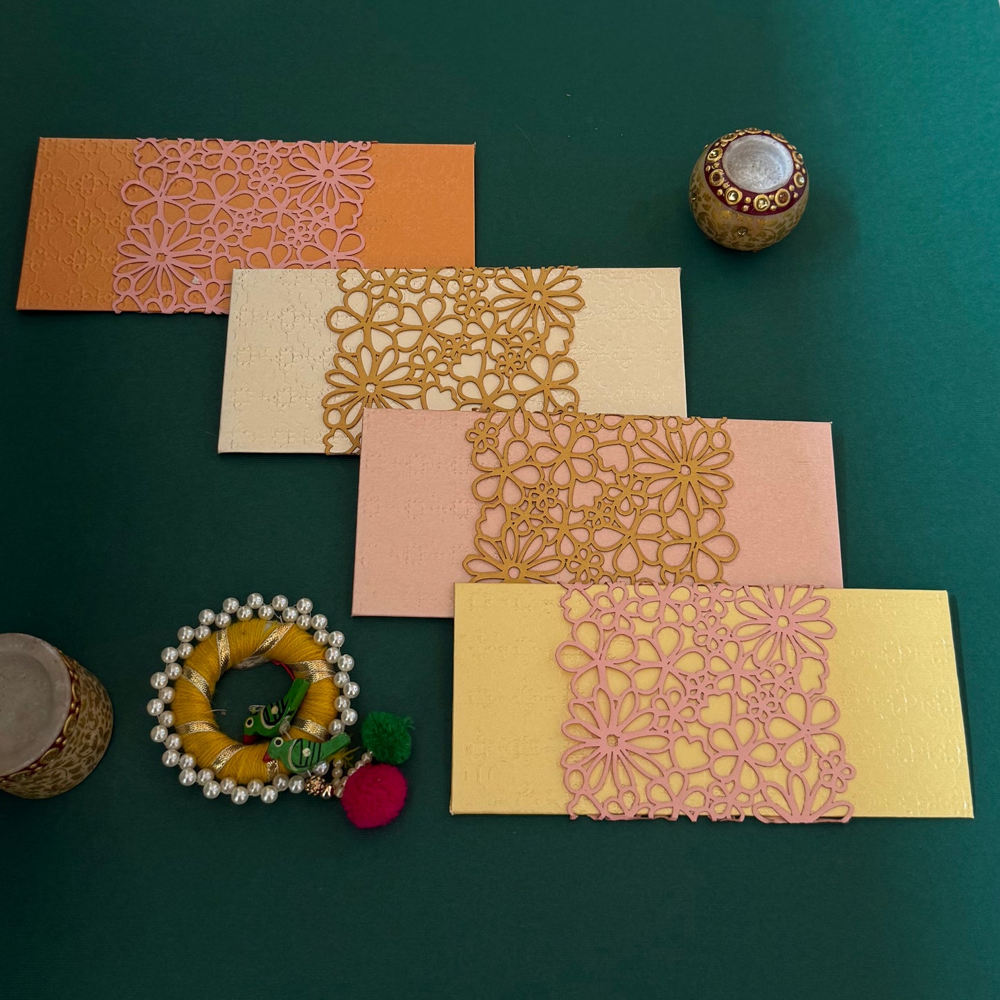Floral Net Pink Envelop Set-5