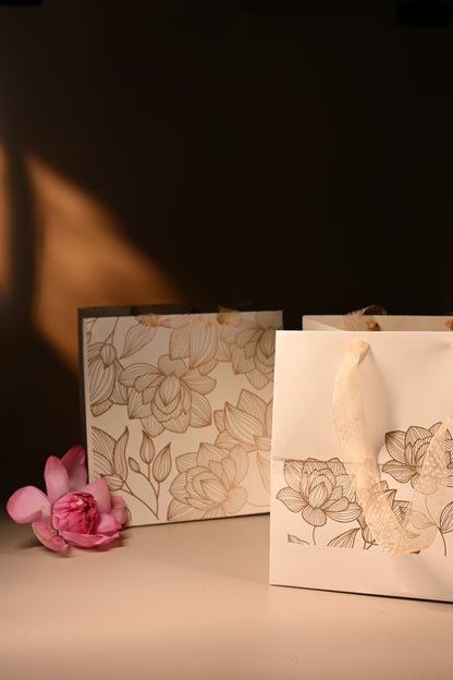 Handmade paper bags with gold lotus print