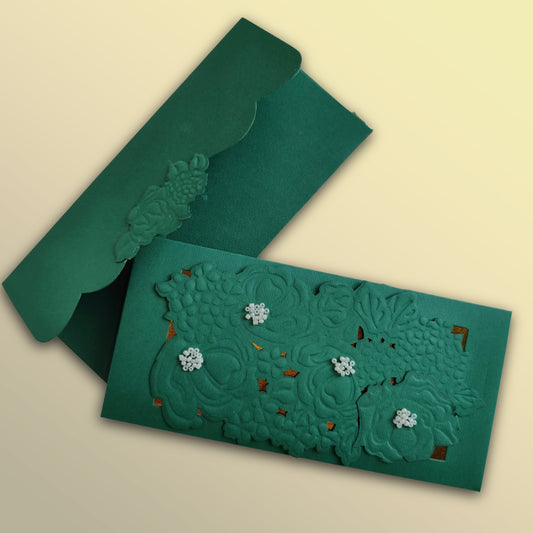 Green embrosia sagun envelope with flower embossed and cutting