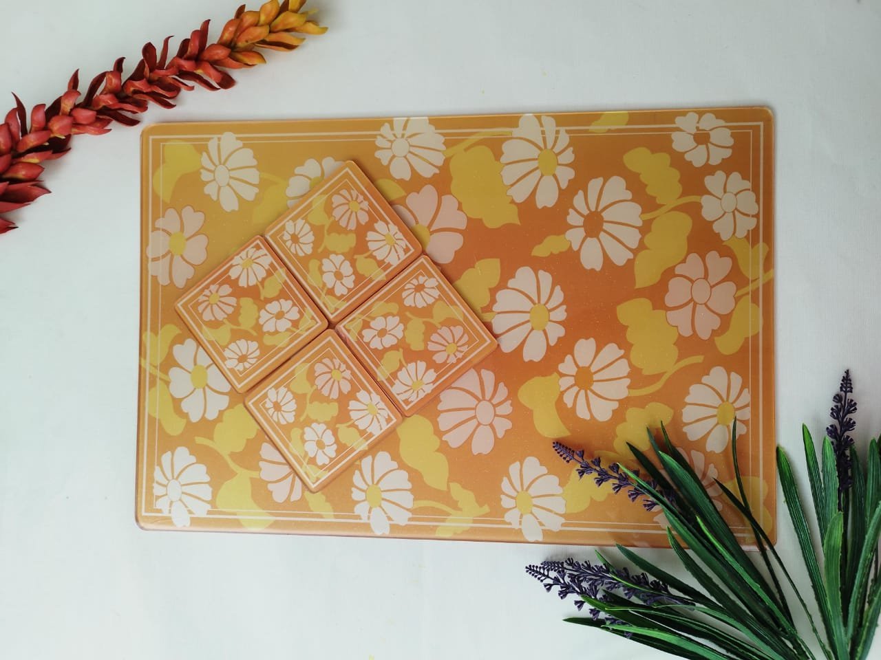 Orange Floral Acrylic Table mat set