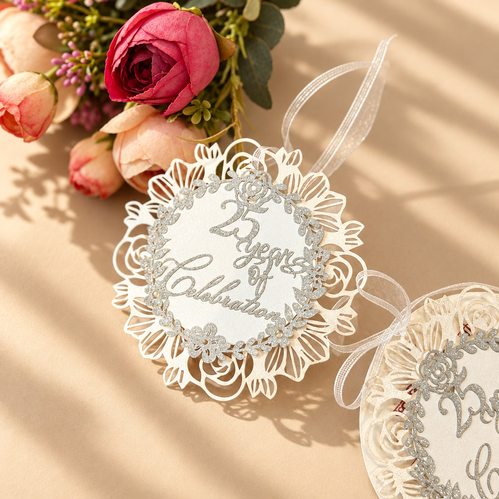 25 Years of Togetherness Laser-Cut Floral Tag- Set of 10
