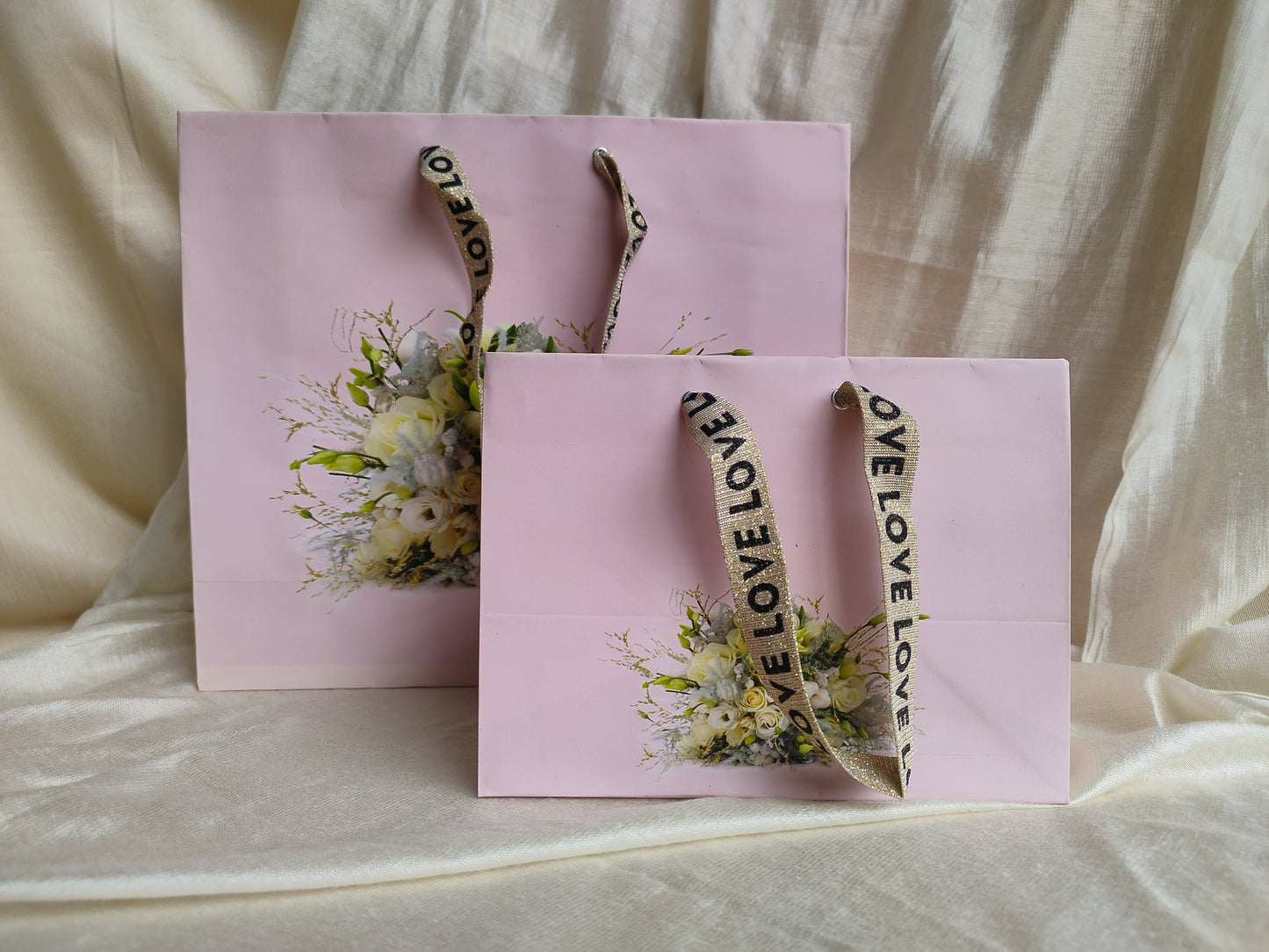 Pink Flower love Ribbon bag -Set of 4