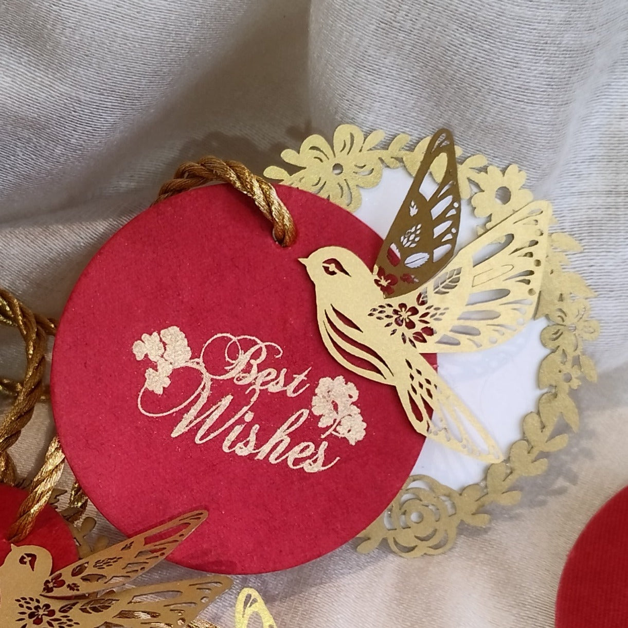 Bird Best Wishes Red Tag- Set of 5 with Space for Personalized Messages