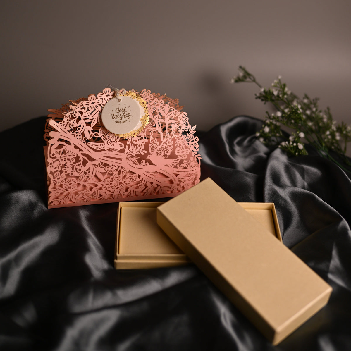 Lazer cut floral pattern cash box pink 