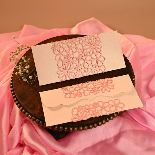 Off white Envelope with pink cutting floral net 