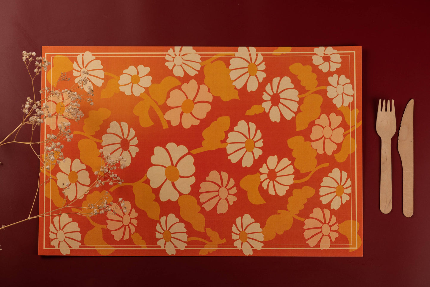 Orange Floral Paper Table Mat