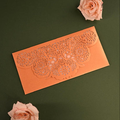 Orange Sagun envelope with Parrot patterns cutting on Flap