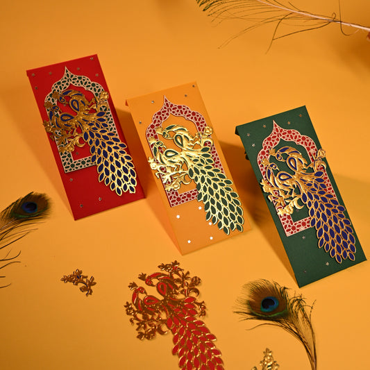 Peacock Envelope with laser cut detailing, gold foiling and embossing