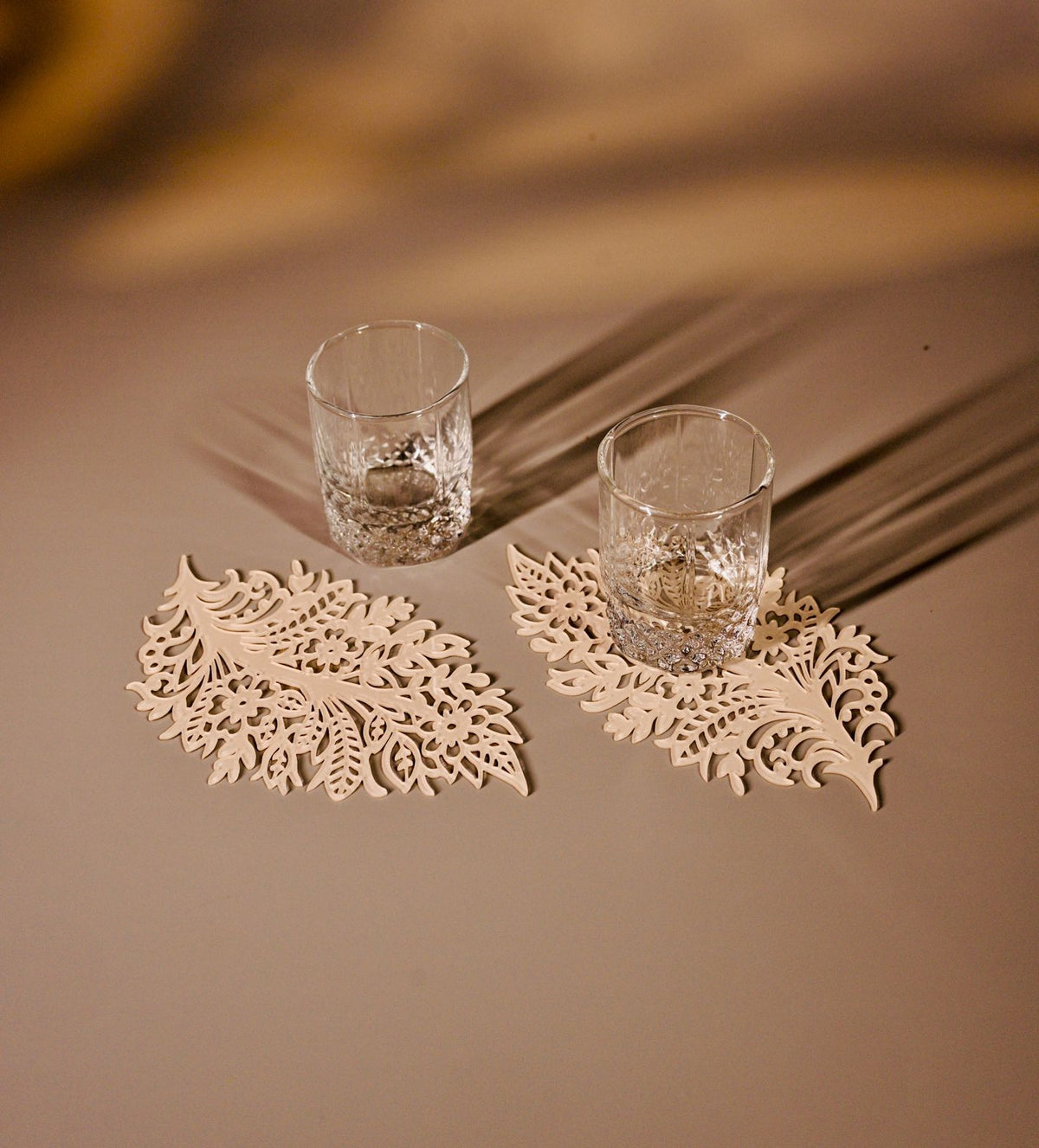 Pearl Acrylic Coaster in leaf shape with integrated design inside
