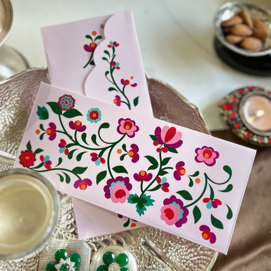 Pink Floral Printed Envelop - Set of 10