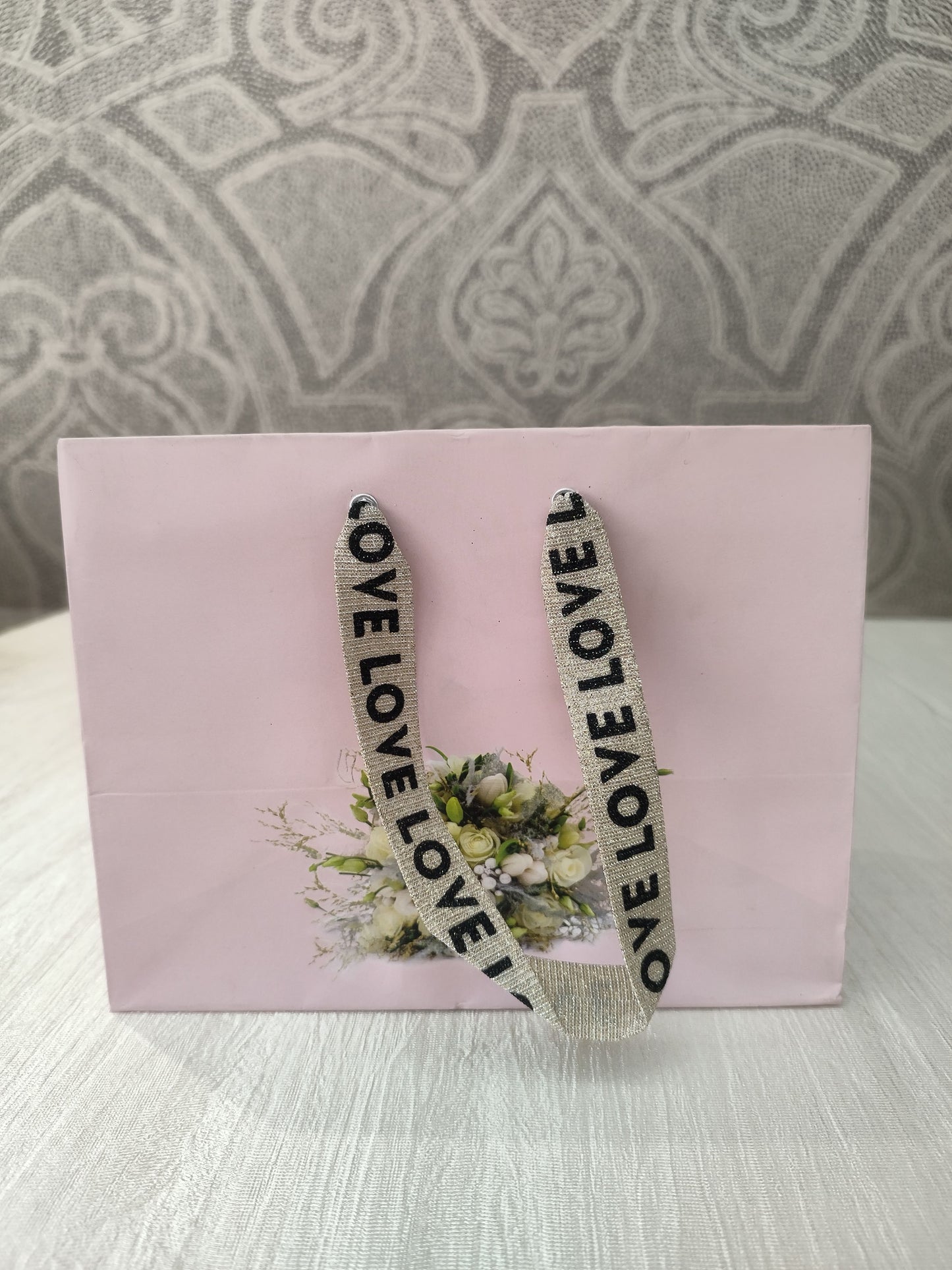 Pink flower bouquet Gift bag - Set of 5