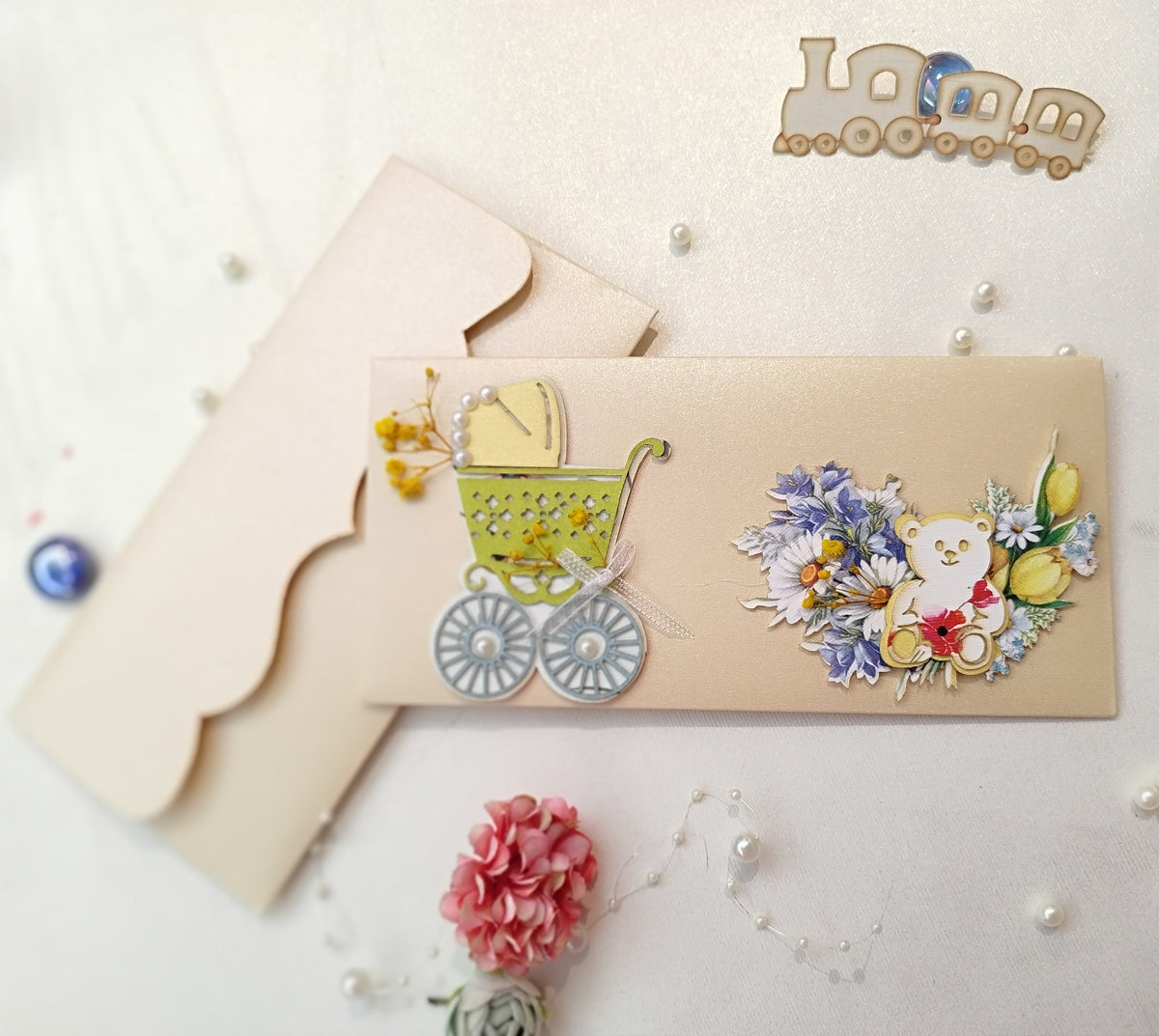 Pram teddy new born envelope