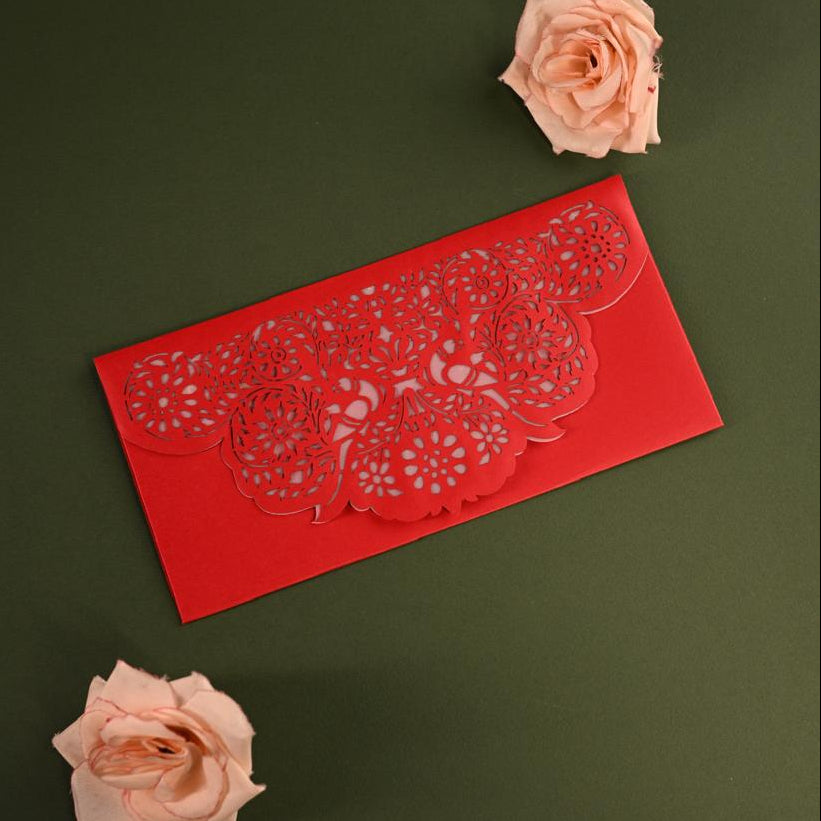 Red Sagun envelope with Parrot patterns cutting on Flap