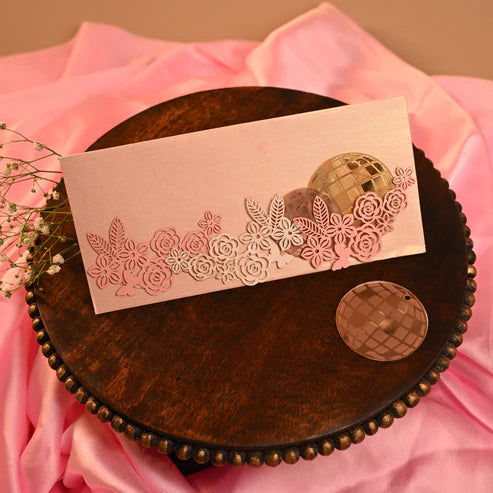 Envelope, Crafted through precision laser cutting on premium paper, featuring intricate acrylic disco ball motifs paired with delicate flower cutouts.