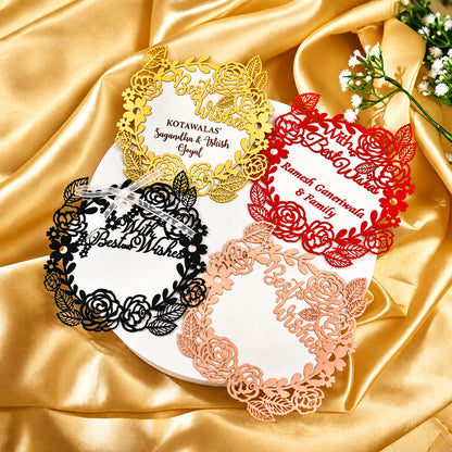Gift tags with laser cut patchwork and floral design