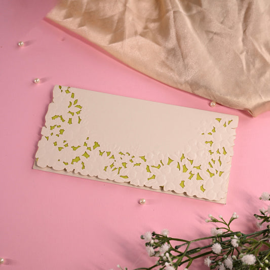 Sagun Envelope embossed white & green Lazer cutting 
