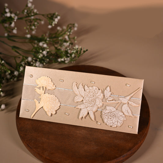 Silver Envelope with gold print cutting flower