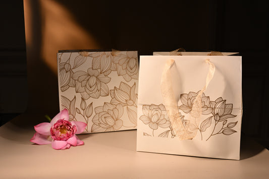 Handmade paper bags with gold lotus print