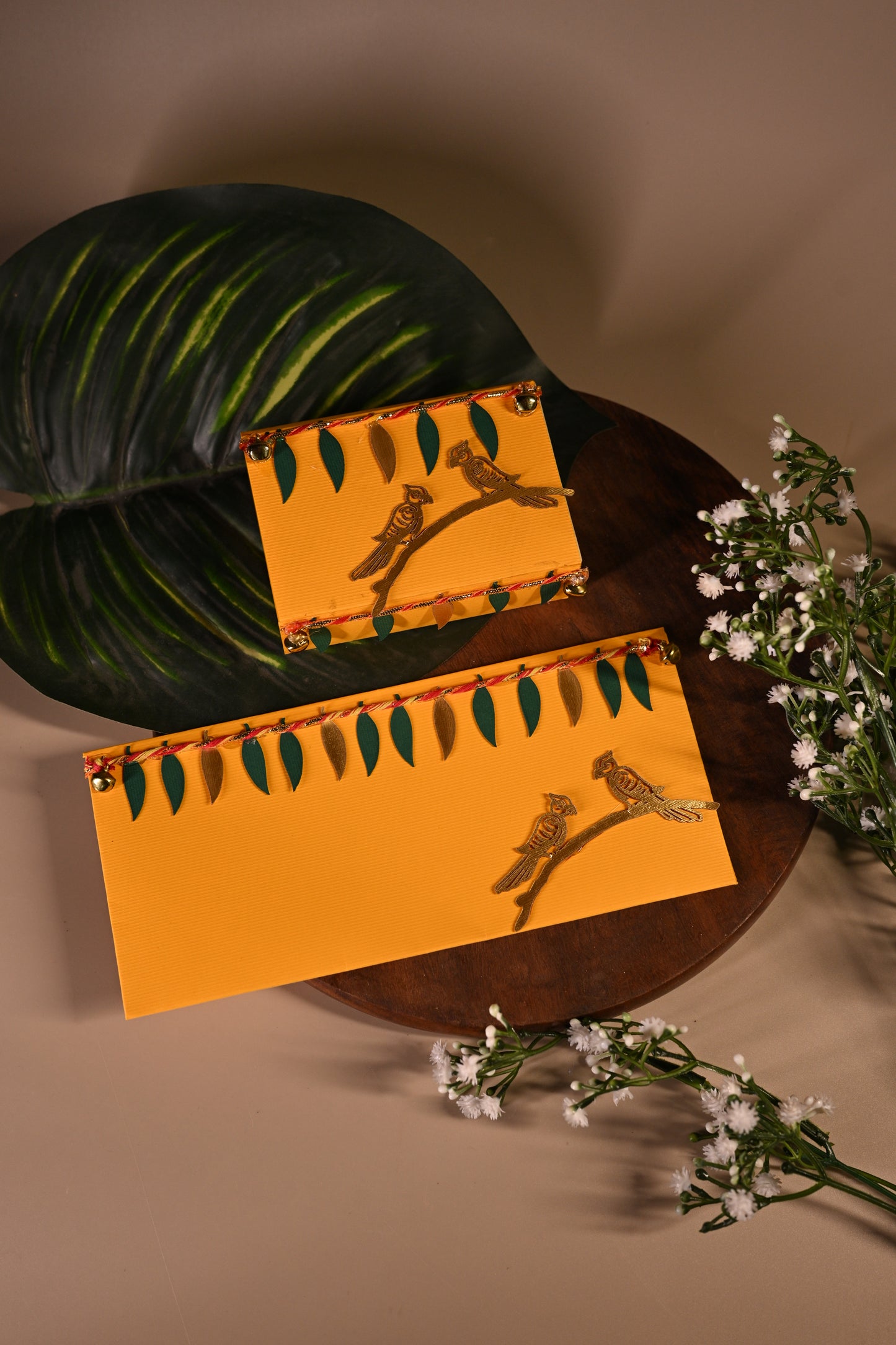 Nature ensemble box with yellow background and parrot design